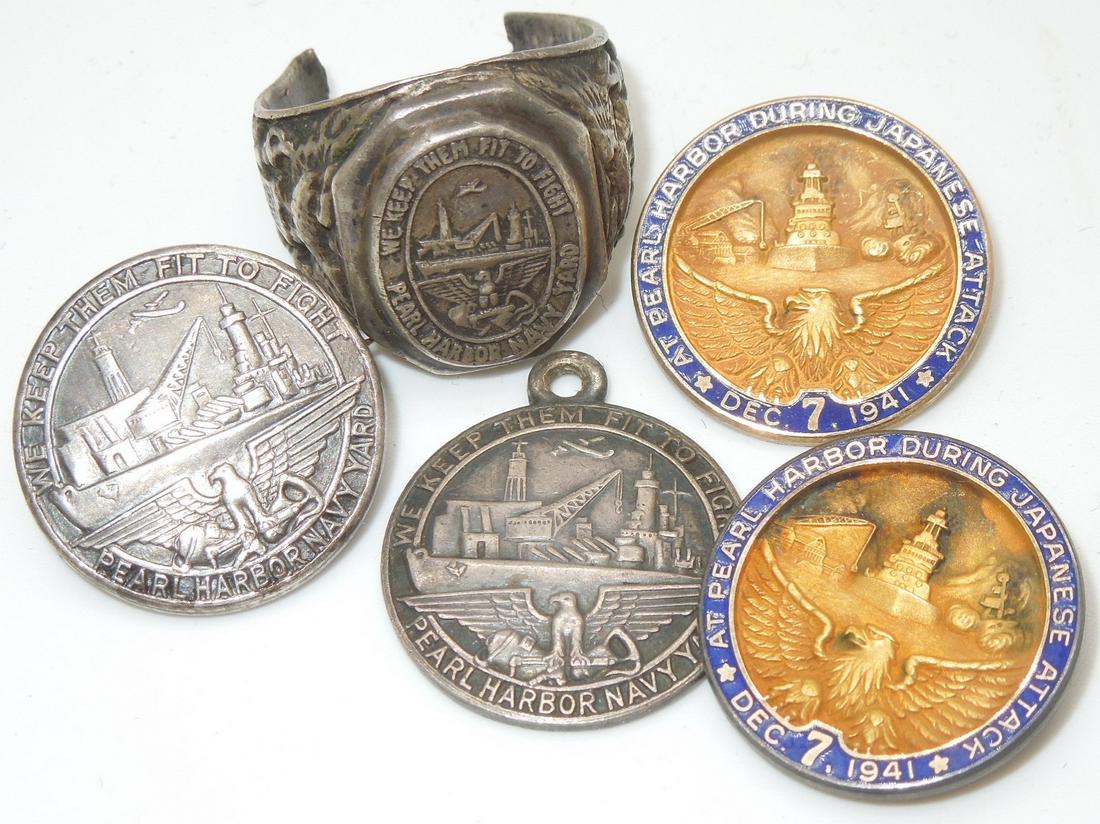 Lot WWII Pearl Harbor Navy Yard & I Was Present At the Attack Pins & Ring (1 of 5)