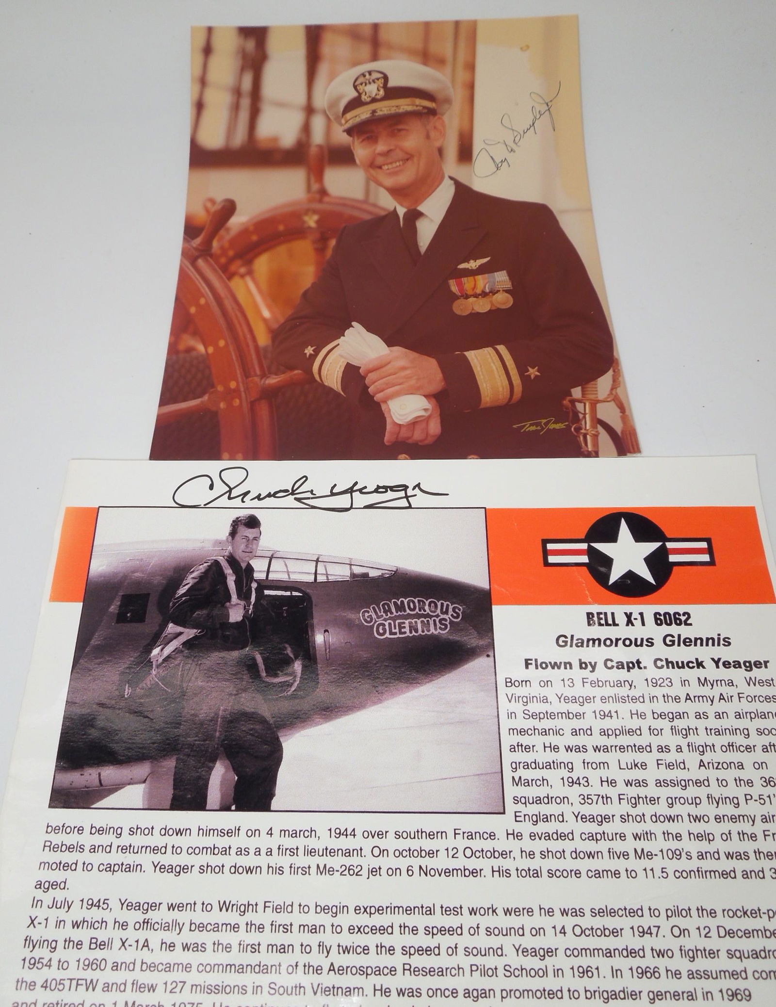 Lot (2) Military Signed Autographs: USAF Gen. Chuck Yeager & USN Admiral Snyder (1 of 6)