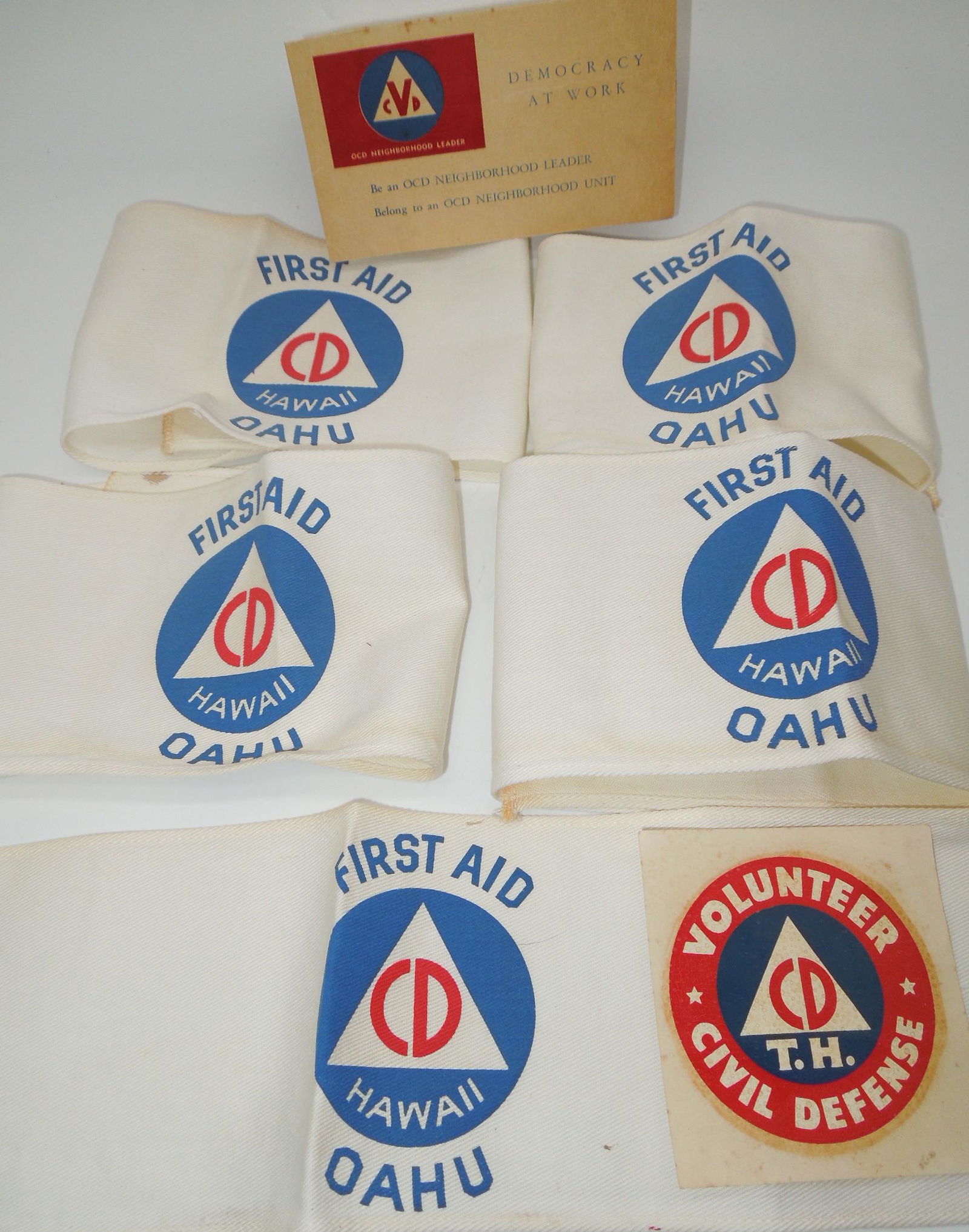WWII Era US Civil Defense Oahu, Hawaii Armbands, Booklet, Decal Home Front Group (1 of 4)