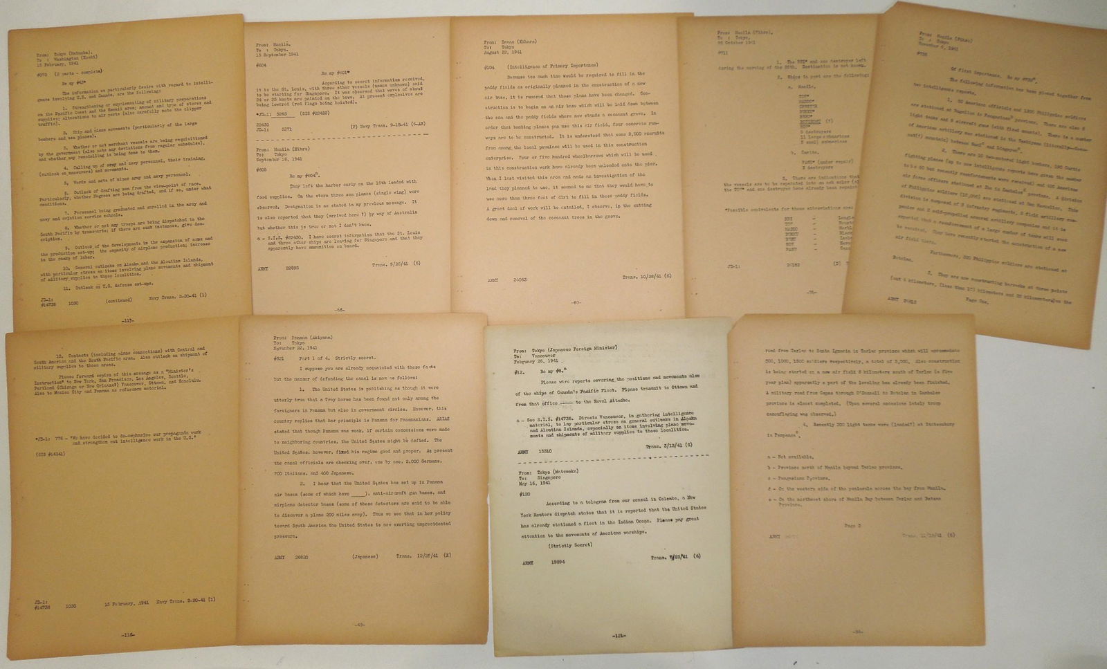 WWII Decoded & Translated Japanese Intelligence Messages Pre Pearl Harbor Attack (1 of 6)