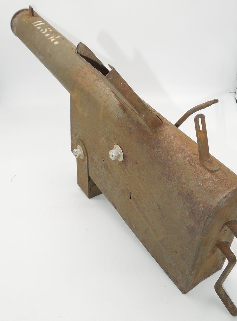 WWII - 1950s Childrens Toy Tru Matic Machine Gun: Original toy kids machine gun as shown. See pictures for details. The crank does not make any noise or have any functionality when turned. Fair condition for its age, with signs of use and age, and ru