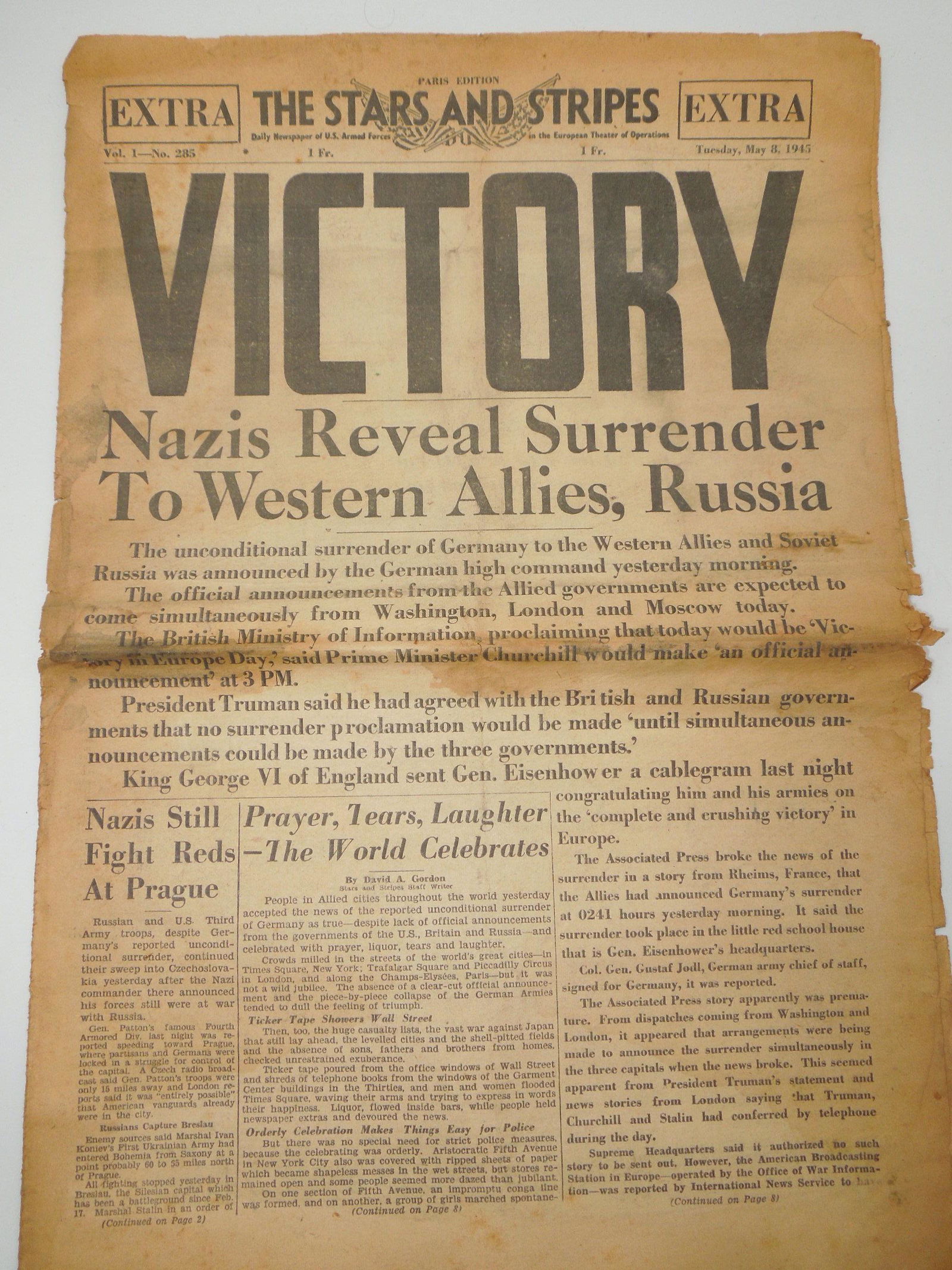 WWII May 1945 Stars & Stripes VICTORY in Europe Newspaper (1 of 6)