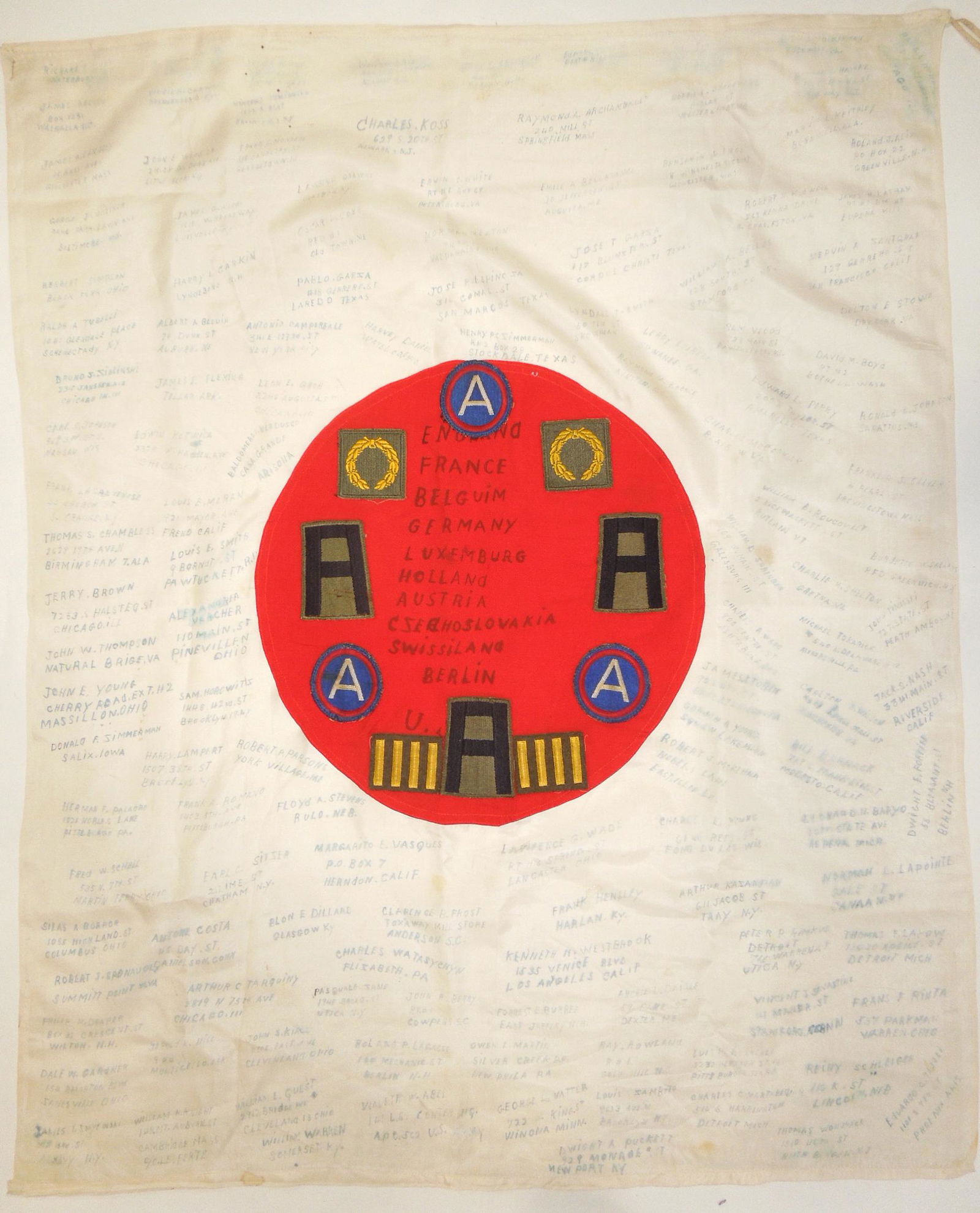 WWII US ETO 59th Signal Battalion SIGNED Japanese Flag (1 of 10)