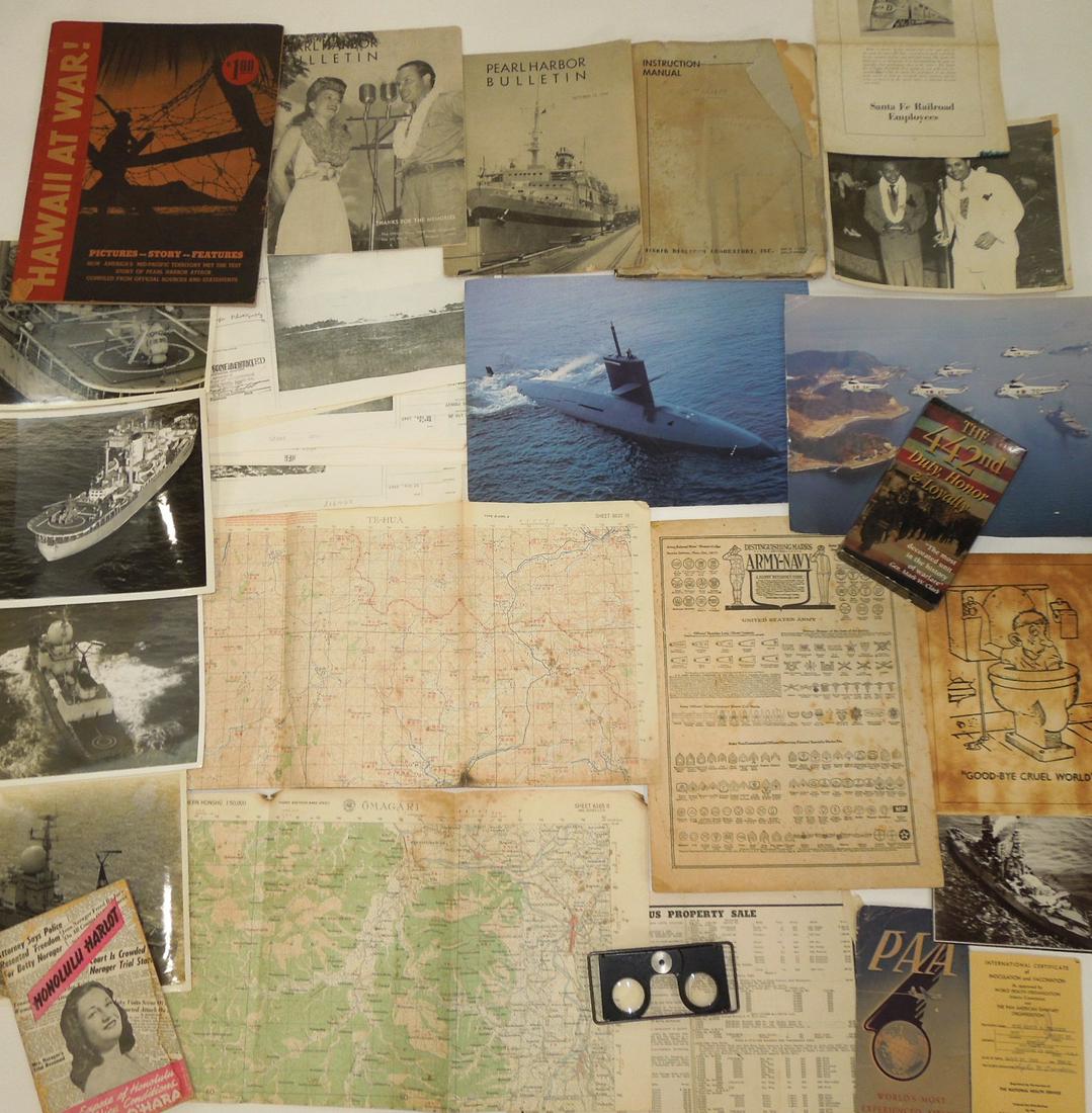 WWII - Later Stereoscope Glasses, Magazines, US Navy Photos, Maps, Booklets Ephemera Lot (1 of 16)