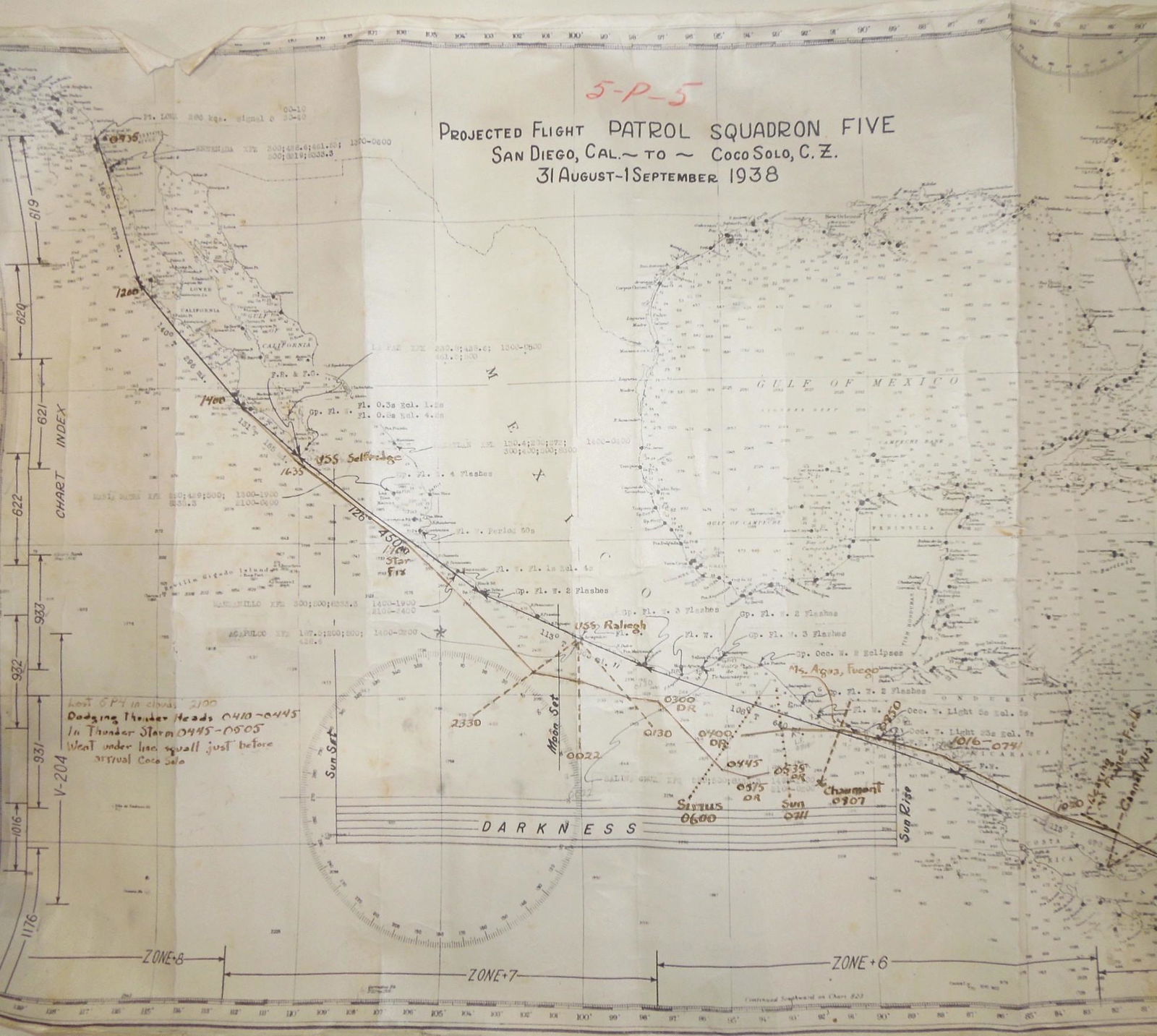 1938 USN Navy Maritime Patrol Squadron Five 5 (VP-5) Projected Flight Map Canal Zone (1 of 5)