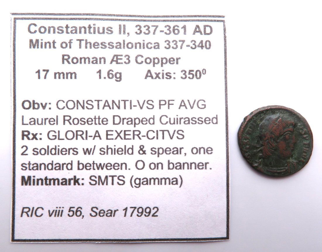 CONSTANTIUS II Thessalonica GLORIA EXERCITVS Ancient Roman Coin (1 of 3)