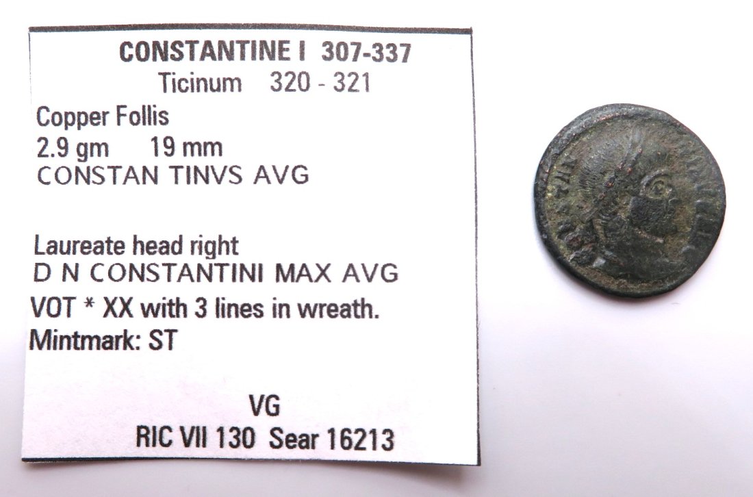 CONSTANTINE I Ticinum Votive RARE Ancient Roman Coin: CONSTANTINE I Ticinum Votive RARE Roman Coin. Wreath with three lines. See pictures for complete details. This item came from a long-time collector of ancient coins. It is being sold as is based on th