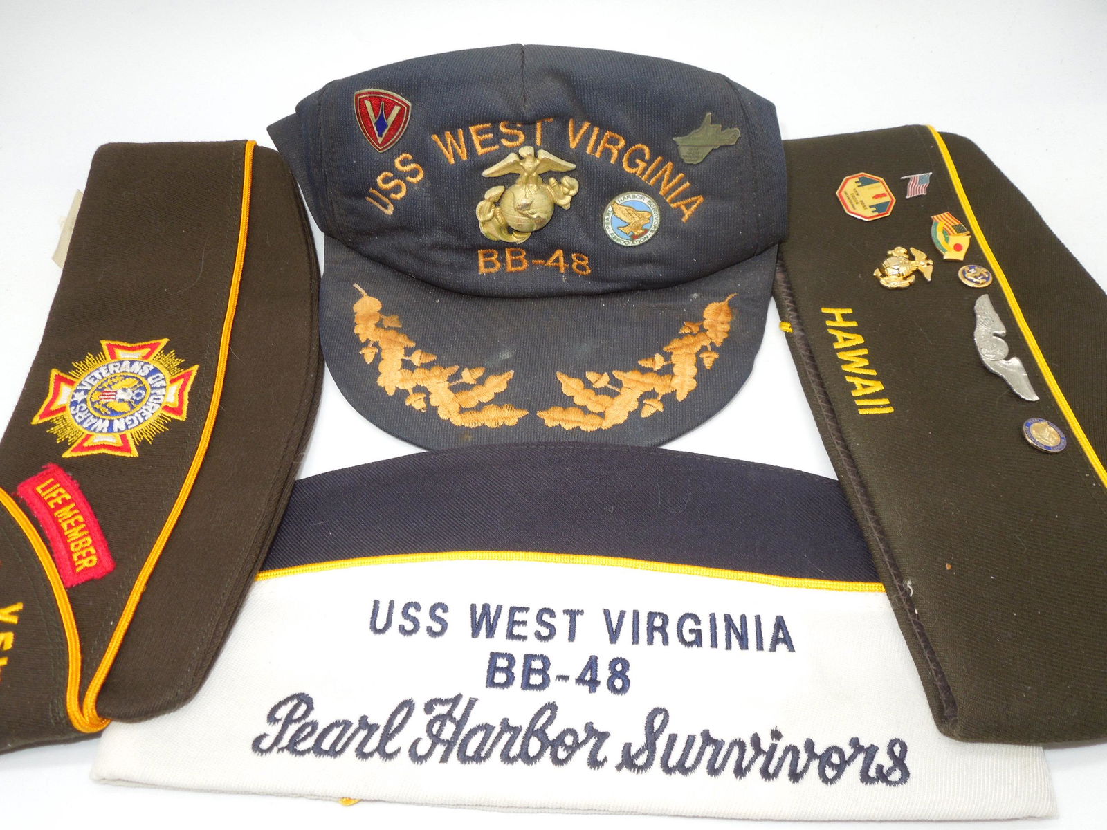 Pearl Harbor Survivor USMC USS West Virginia Veteran Cap Hats Lot (4) (1 of 6)