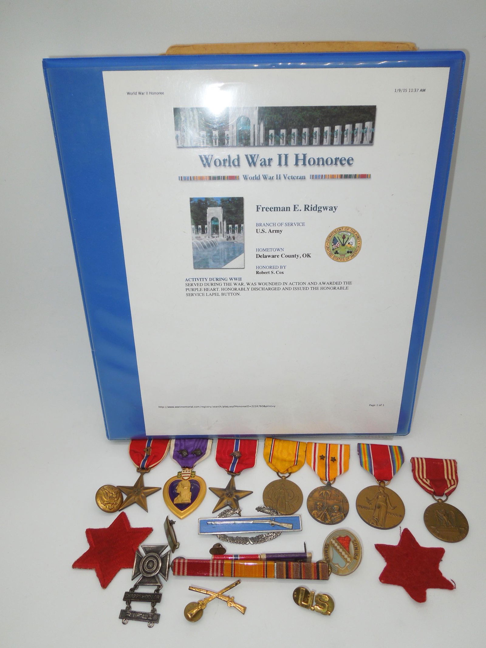 WWII 6th Infantry Division Army Officer Valor Bronze Star, Purple Heart & Document Group (1 of 20)