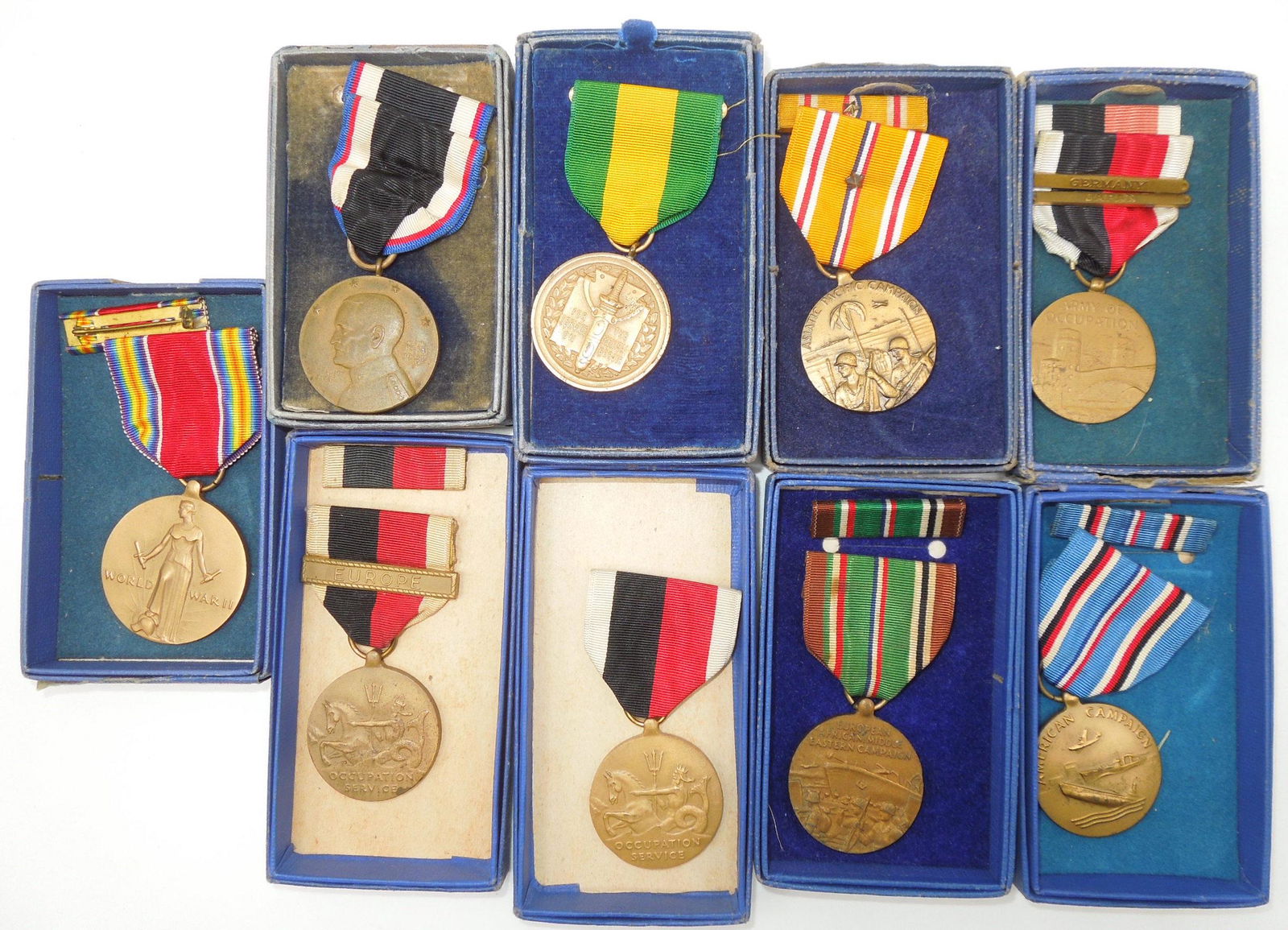 Lot WWI - WWII US Military Boxed Medals Mexican Border, Europe, Occupation, Etc. (1 of 9)