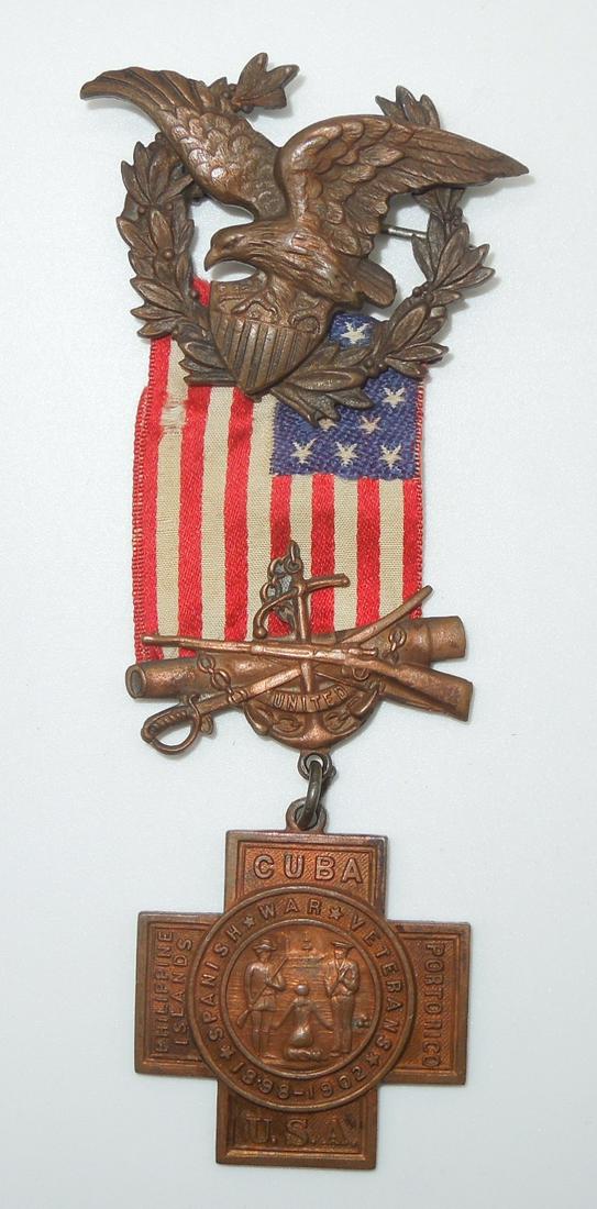 Spanish American War US Army Service Medal Numbered 15755: Original SAW era medal with numbering on the reverse. The ribbon is fraying slightly on the back, Otherwise, good condition.