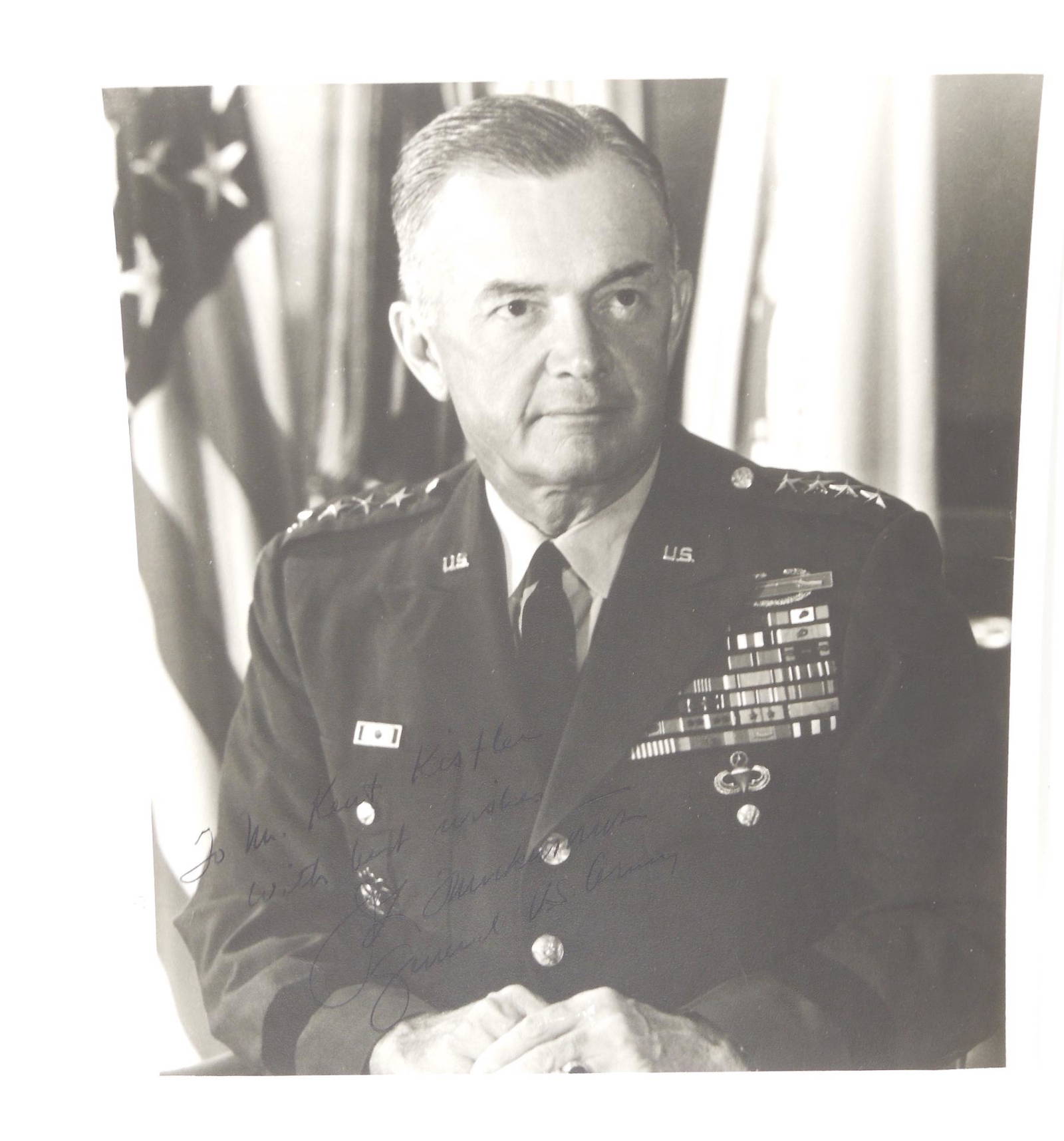 Signed Autographed Photo Us Army 4 Star General Throckmorton Auction