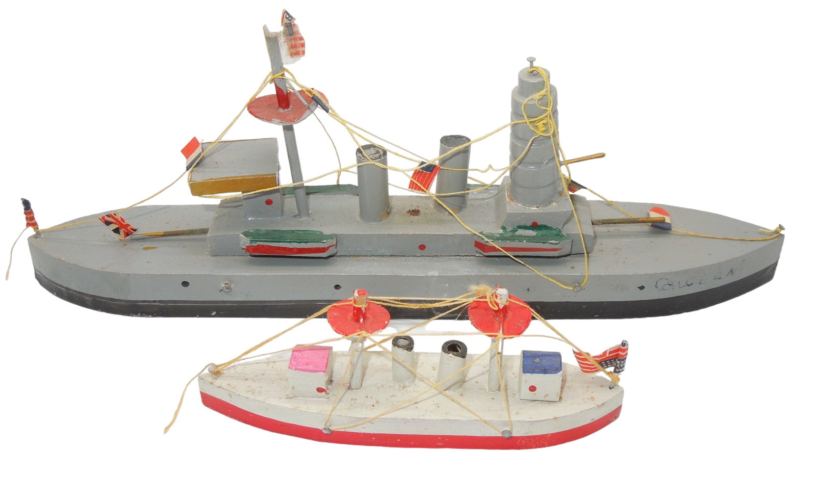 Pre WWII Wooden US Navy Ship Models: Two pre WWII crudely made wooden ship models.