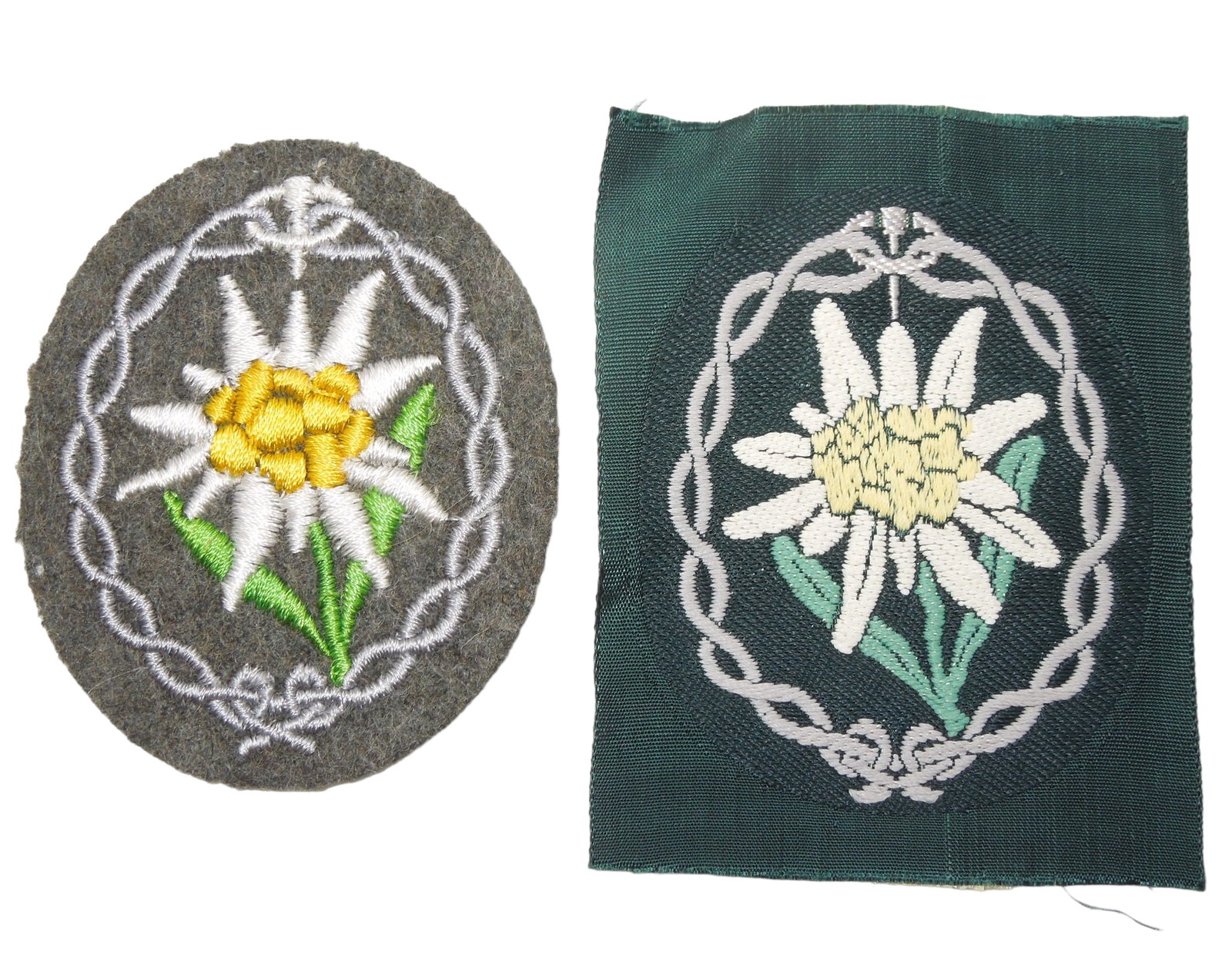 WWII German Wehrmacht Mountain Troops Edelweiss Patch Lot One BeVo: Original WWII pieces. Good condition.