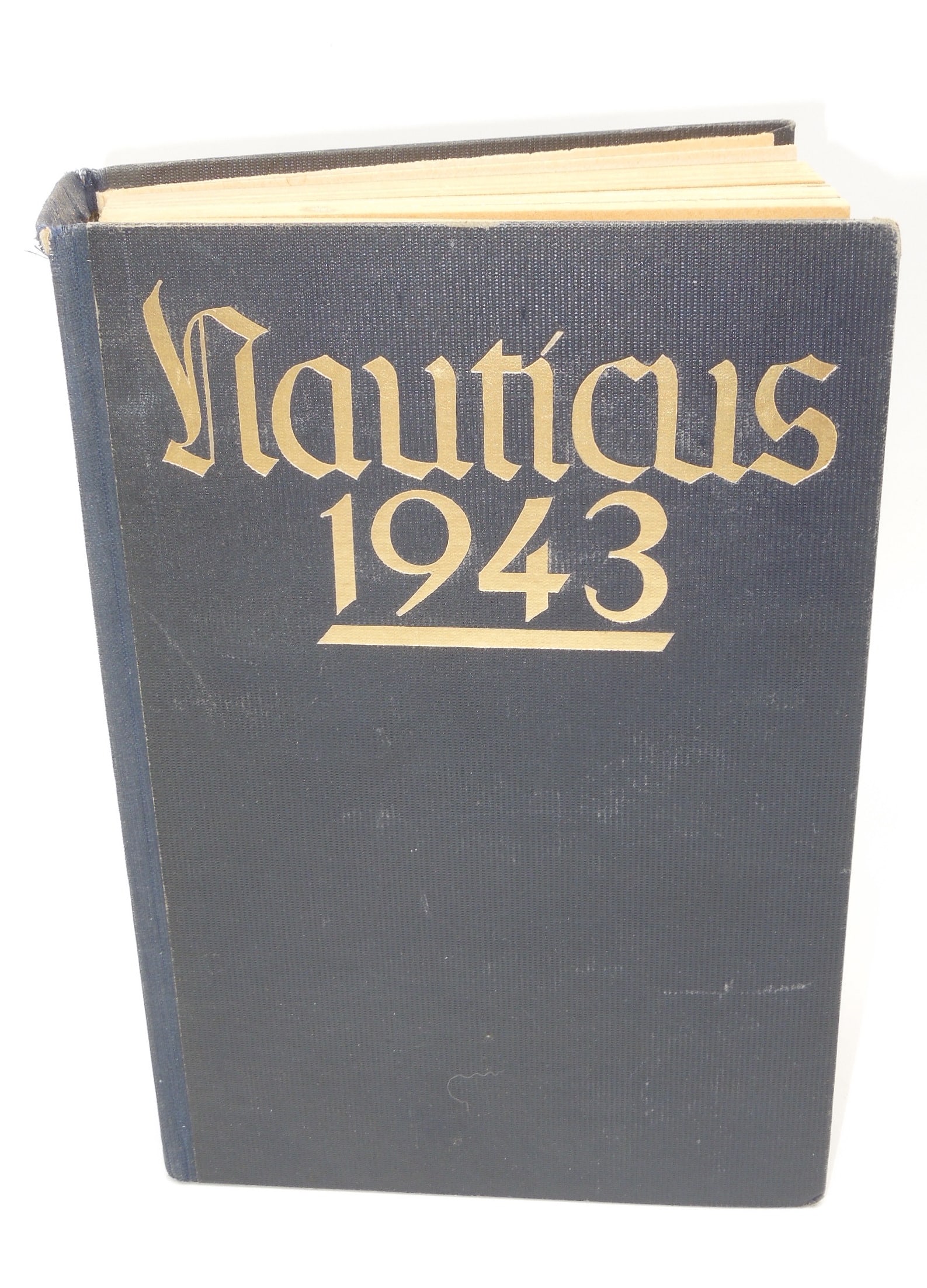 1943 WWII German Kriegsmarine Naval History Book: Nauticus: German 1943 publication on the state of the worlds navies. Includes history, numbers and type of ships, weapons, innovations, statistics, evaluations, etc. With photos, charts, maps and diagrams. 395 