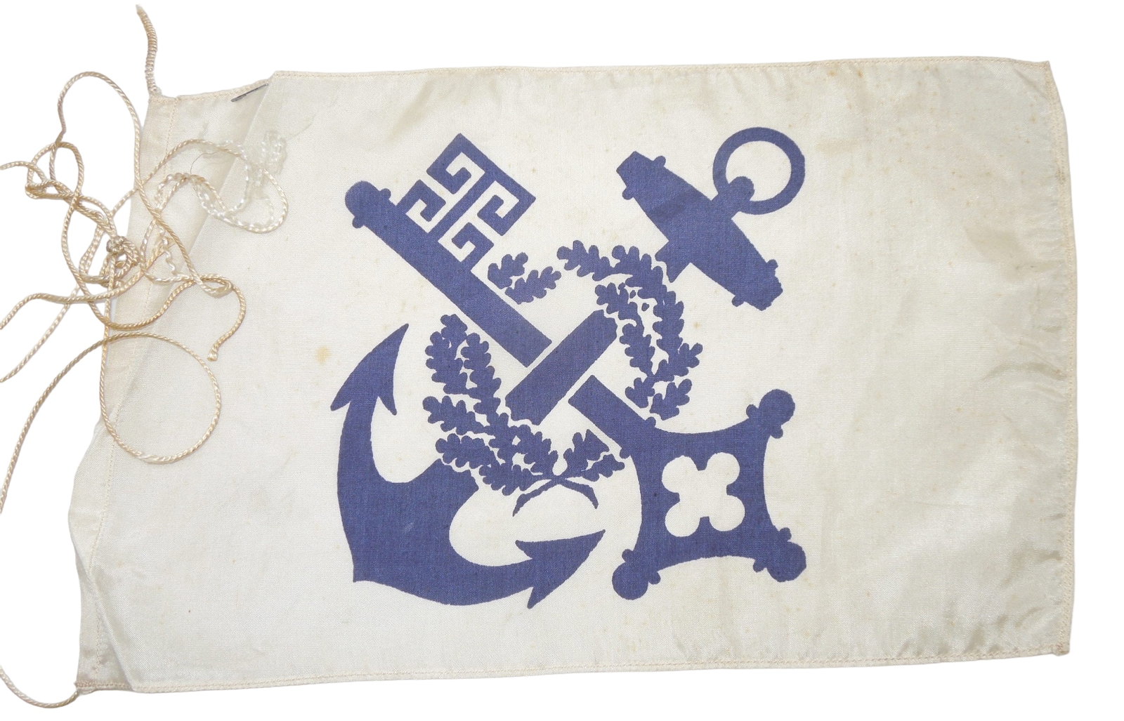 WWII Flag of German Norddeutscher Lloyd Bremen Ship: Original Dr. Clarence Rungee collection flag. Measures 6 x 10 inches. Used condition. With inventory sheet.