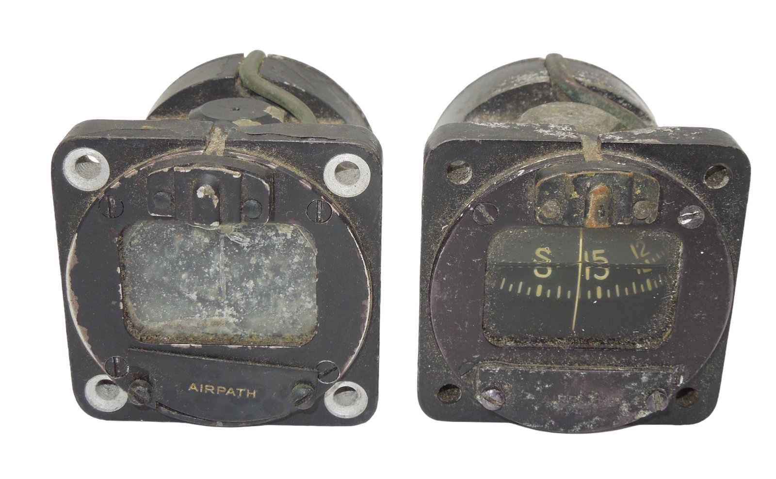 Lot (2) WWII USAAF Army Air Force Pilot Magnetic Compasses Airpath Instrument Co.: Lot (2) WWII USAAF Army Air Force Pilot Magnetic Compasses. Both pieces are marked Airpath Instrument Company. We are unable to test these pieces for functionality.