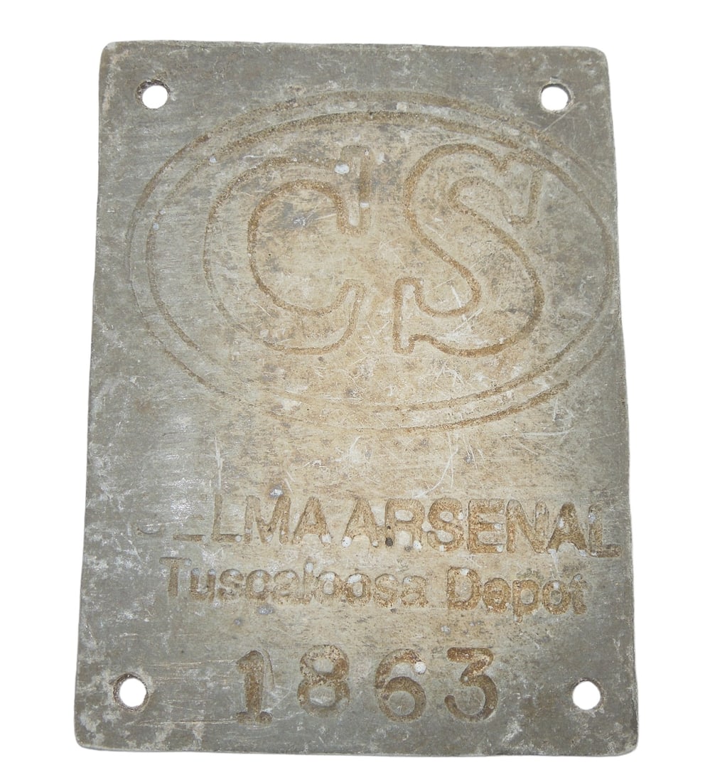 Civil War Confederate Selma Arsenal, Tuscaloosa 1863 Ordnance Plate: Vintage metal plate as shown. Unknown if original or post wear made/used.