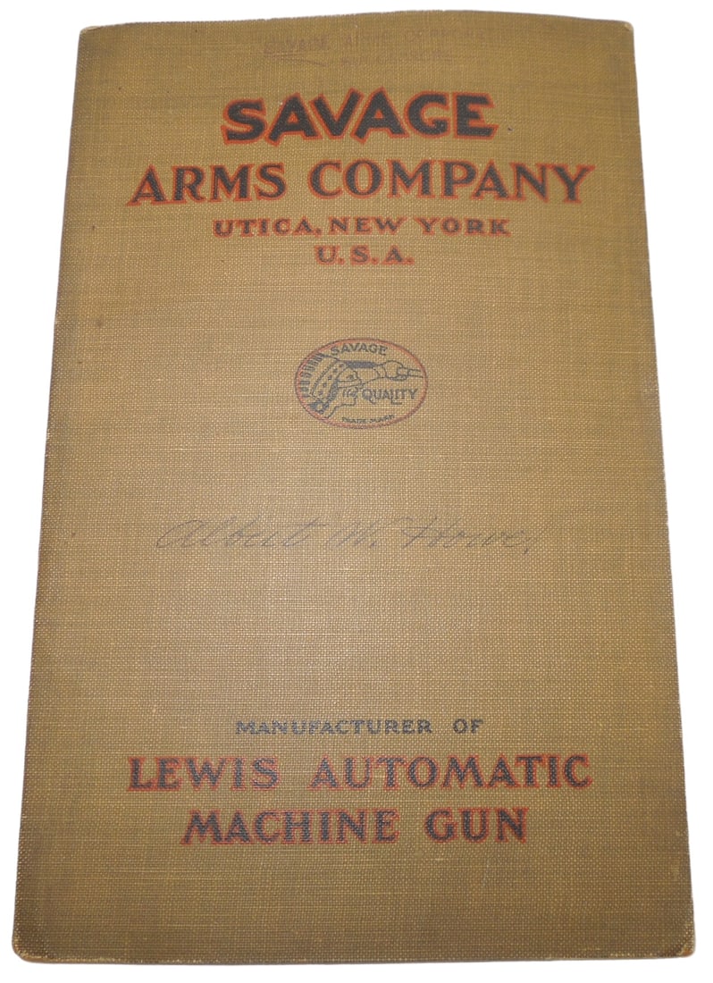 Original WWI Savage Arms Co. Lewis Machine Gun Field Manual Book: Original WWI era book as shown. Good readable condition.