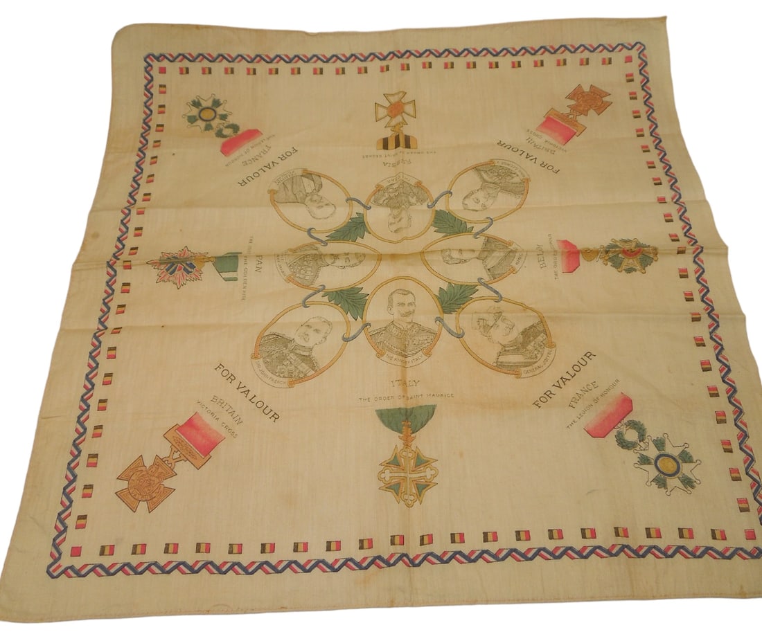 WWI Britain Russia Italy France Victoria Cross Medal Valour Handkerchief: WWI Britain Russia Italy France Victoria Cross Medal Valour Handkerchief. For Valour. Britain Victoria Cross, Russia The Order of Saint George, France The Legion on Honour, and Italy The Order of Sain