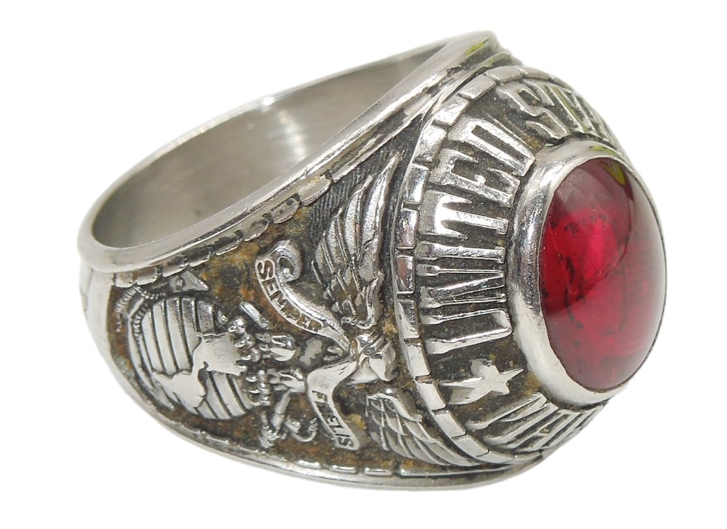 Named & Engraved 1960s USMC Marine Corps Ring: Vietnam Era Siladium Art Carved (Jewelers stainless steel) USMC ring engraved to Phil J. Cerro.