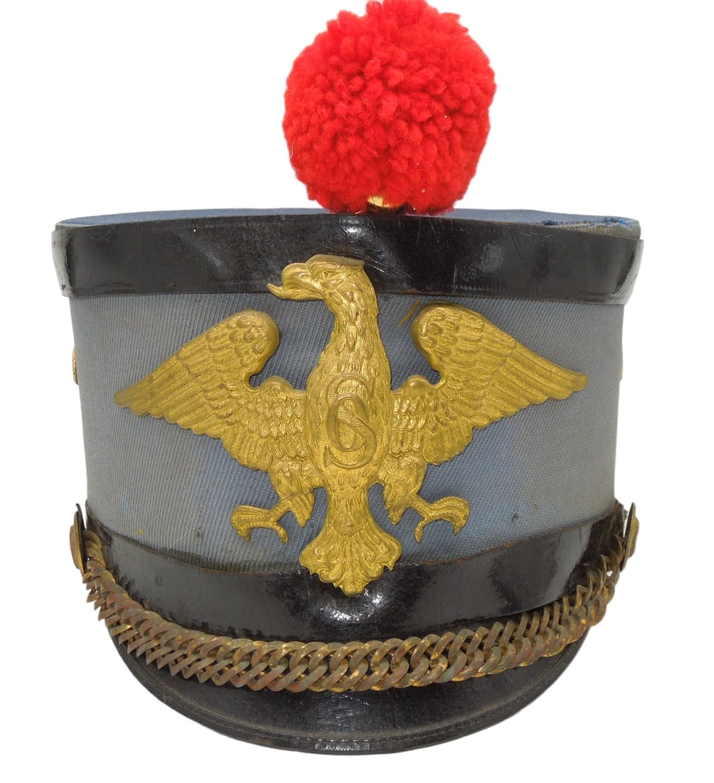 Mid 1900s US Military School Band Helmet: Band helmet, possibly military academy related with an SO badge. The liner is in poor condition.
