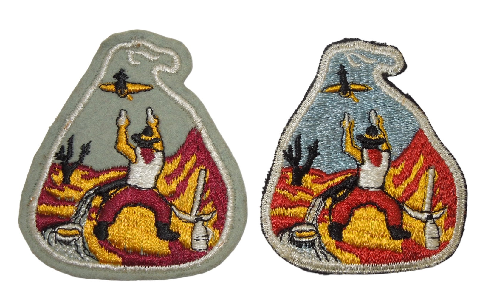 WWII Lot (2) US army 49th AAA Anti Aircraft Artillery Brigade Patches: Original WWII era patches as shown. One embroidered, one wool. Good, used condition.