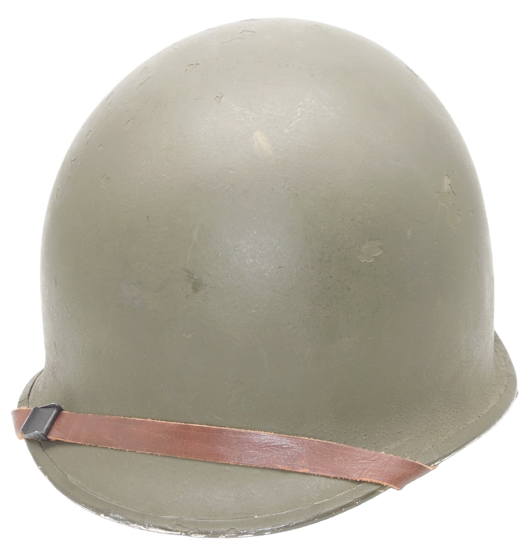 WWII US Army Front Seam Fixed Bale M-1 Helmet & Westinghouse Liner: Original US helmet and liner set including chinstrap for both the shell and liner. The liner has a private first class decal on the front indicating post WWII use. There is a painted over white name l