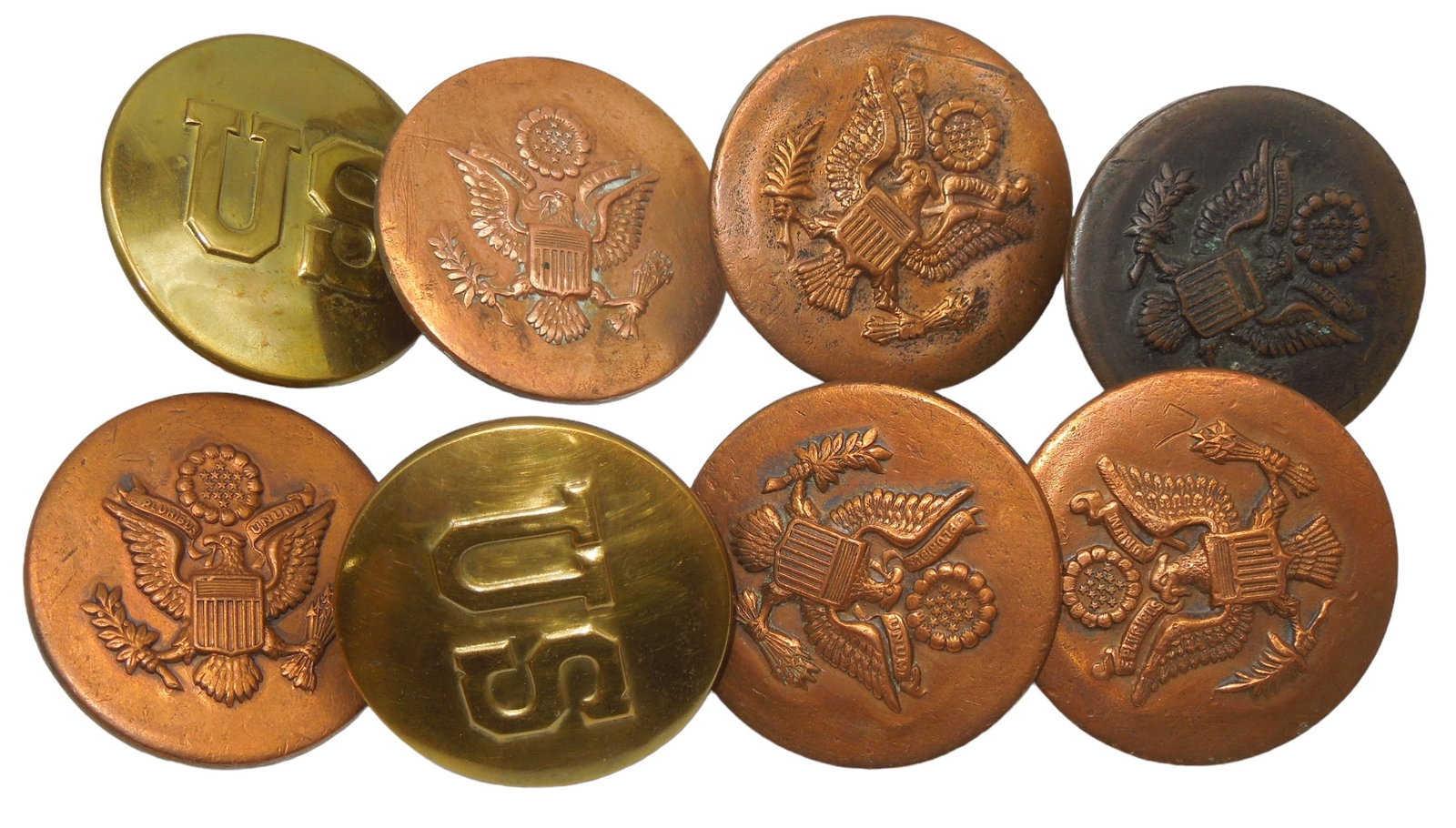 Lot (8) Pre WWII US Army Horse Cavalry Brass Rosettes: Lot of eight early Brass metal rosettes for horse Cavalry saddles and bridles. Good condition showing wear consistent with age.