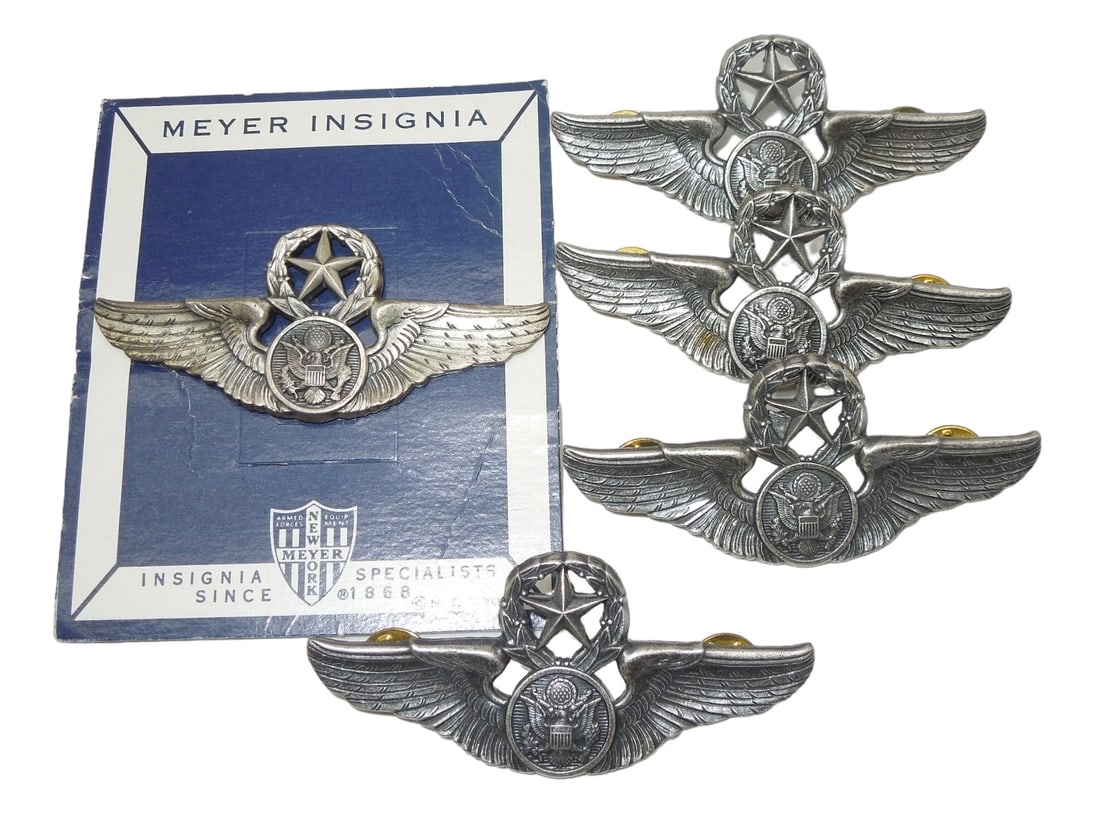 Vietnam War Era US Air Force Master Aircrew Meyer Wings (5): Lot of full sized 3 inch wings, one on card.