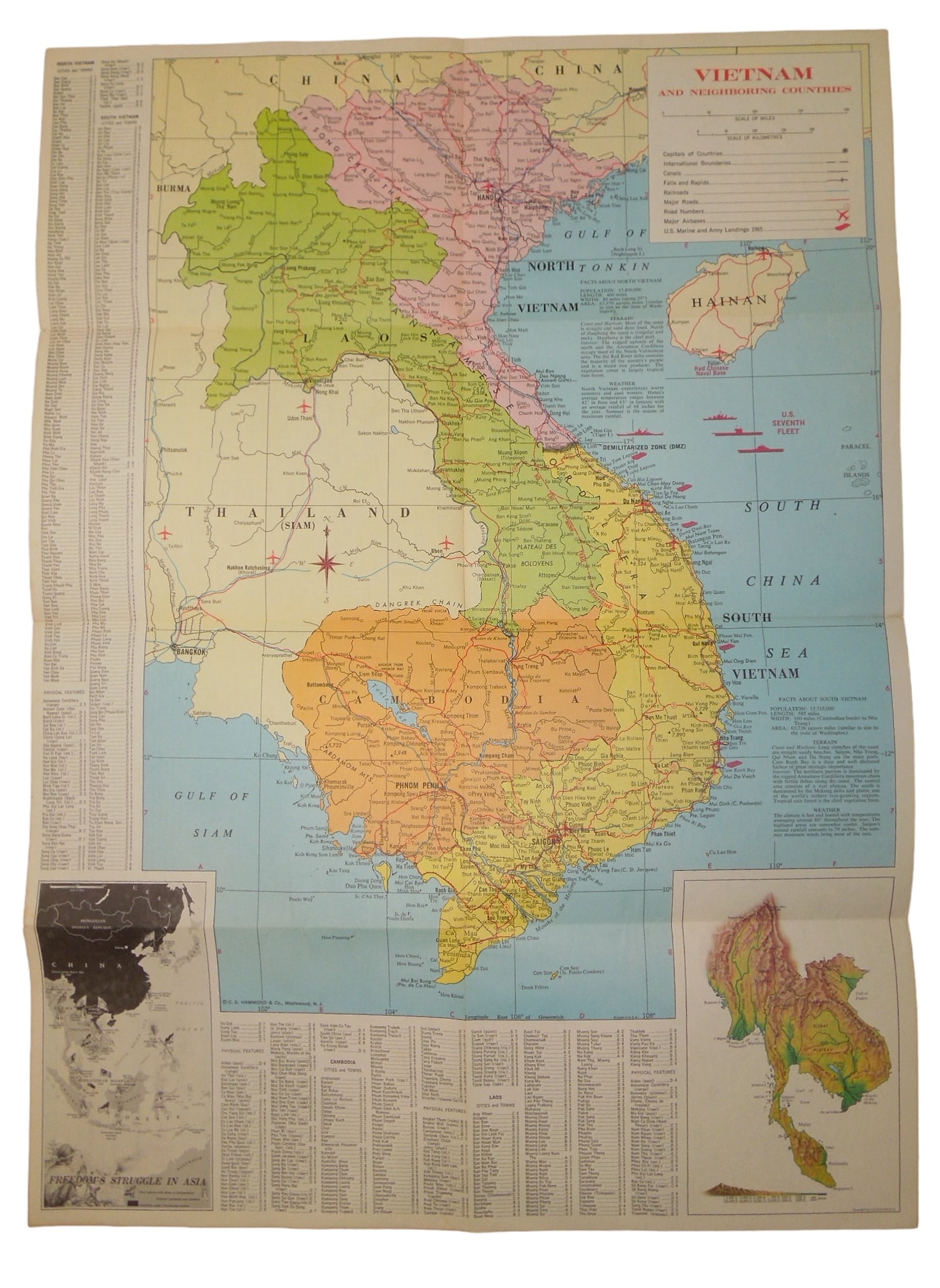 Vietnam War Conflict Map By the American Legion: Vietnam conflict map of Southeast Asia published by the American Legion. Good condition with folds.