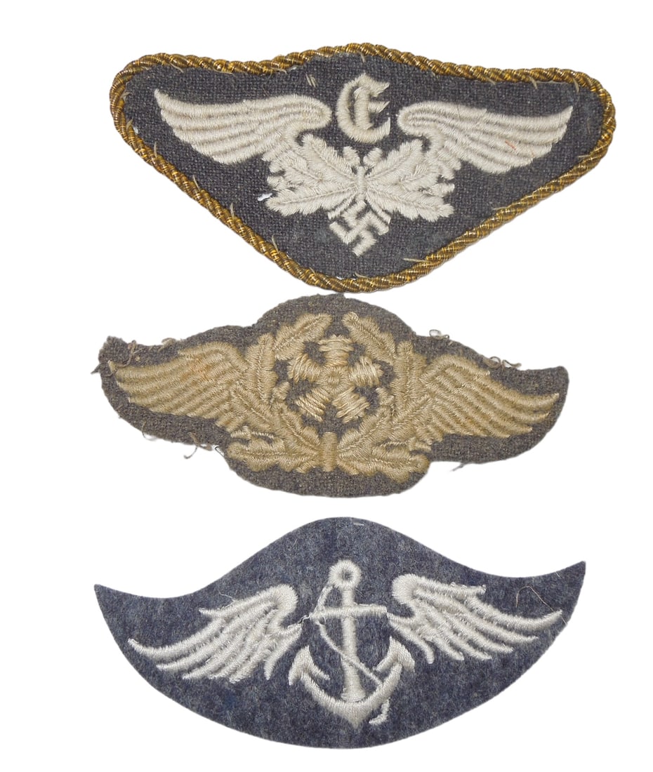 Lot (3) WWII German Luftwaffe Rating Patches: Original WWII German as shown. See photos for condition.