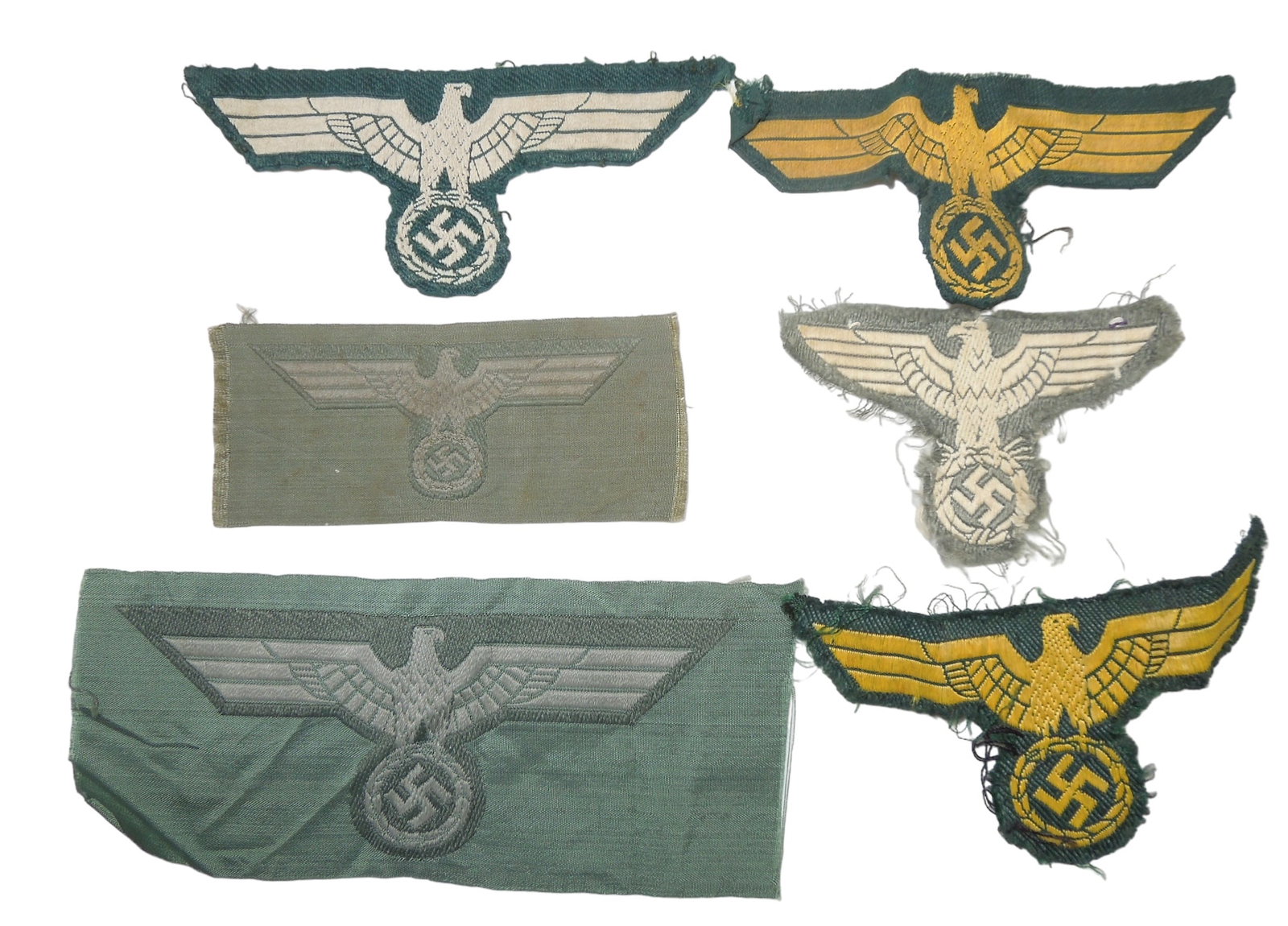 Lot (6) WWII German Wehrmacht Heer Breast Eagle Patches: Original WWII German as shown. See photos for condition.