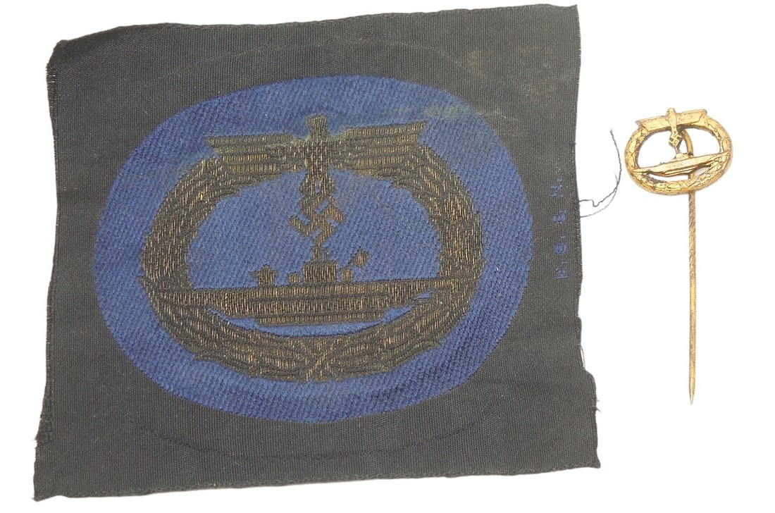 WWII German Kriegsmarine U-Boat BeVo Patch & Tinnie Pin: Original WWII German as shown. See photos for condition.