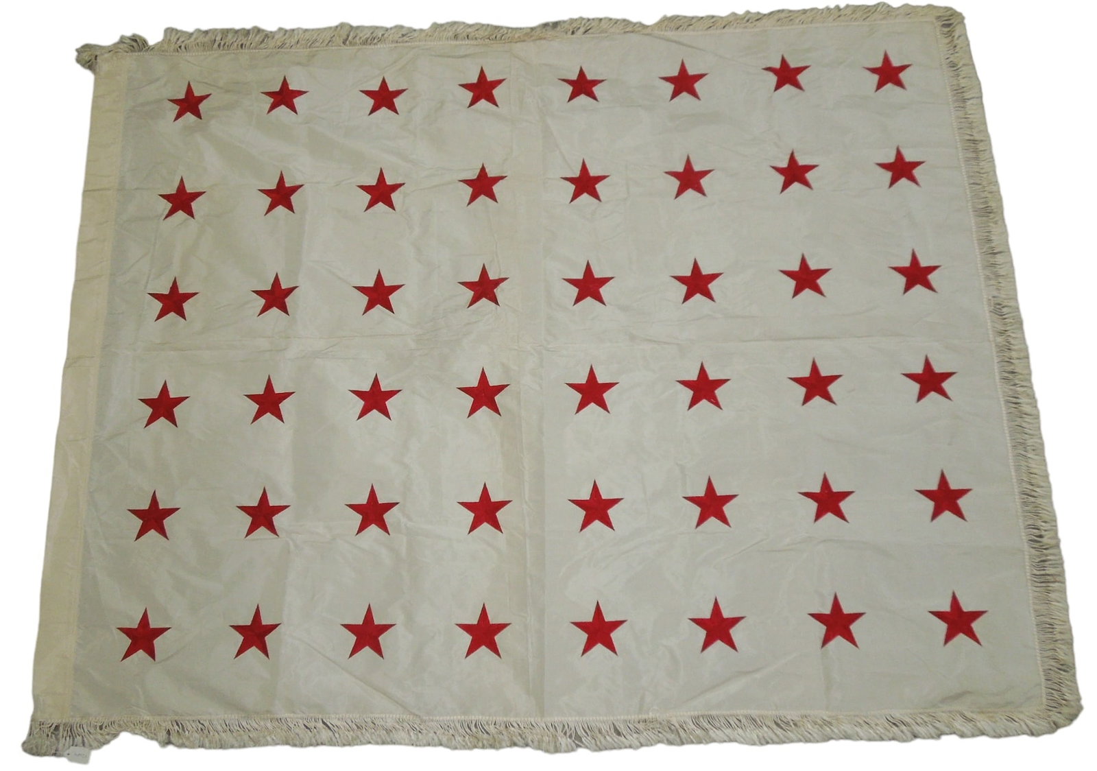 WWII Era 48 Star US Patriotic Red Star Banner Flag: Original 55 x 70 silk Annin Flag Co. Flag. This was from the former Dr. Clarence Rungee Flag Collection. Dr. Clarence Rungee was born in New Haven, CT and was a veteran of WWI. Following his wartime s