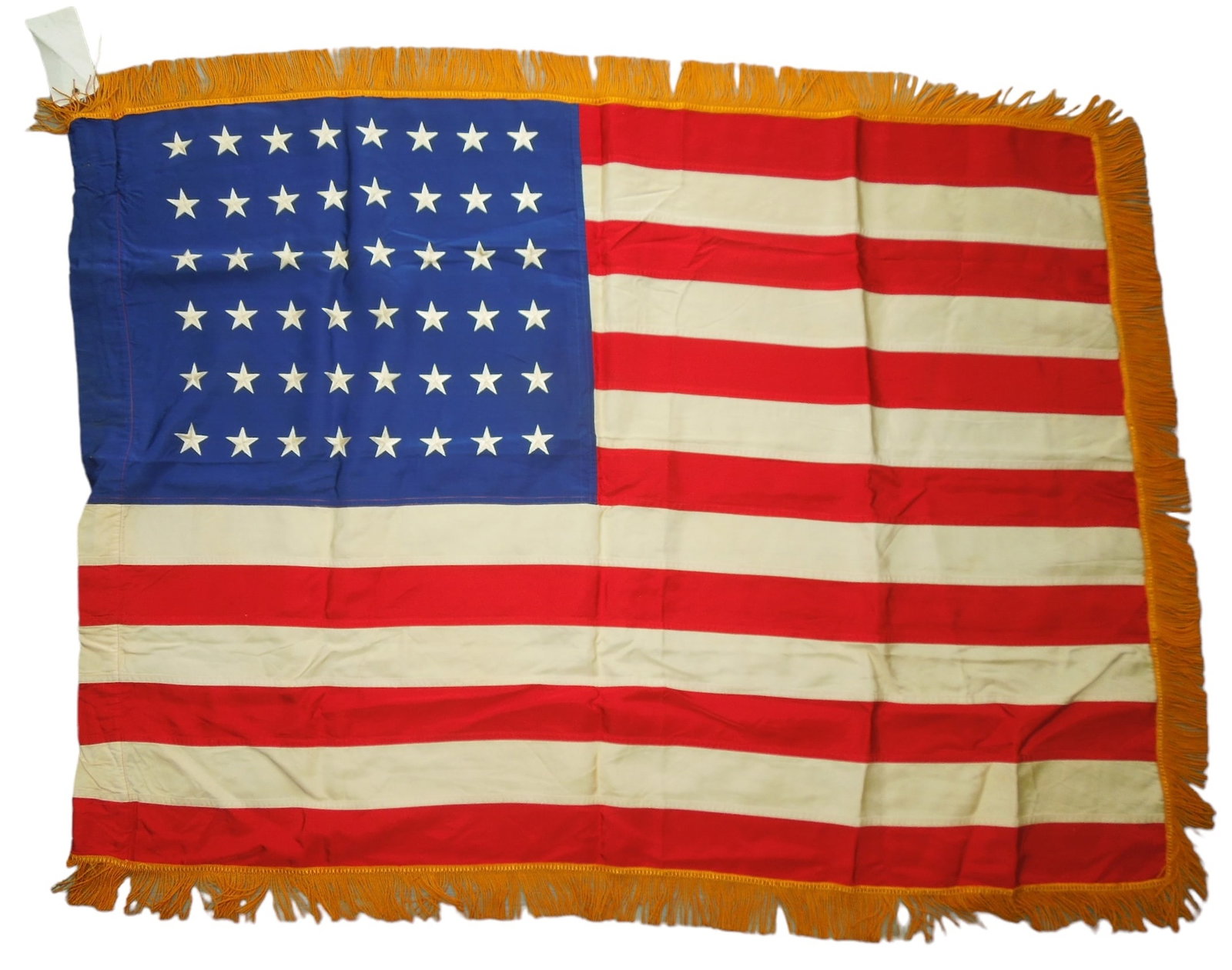WWII US Military 48 Star American Flag Used at Fort Dix: 36 x 48 inch regulation War Department issue 48 star flag, this one has a tag from Fort Dix.
