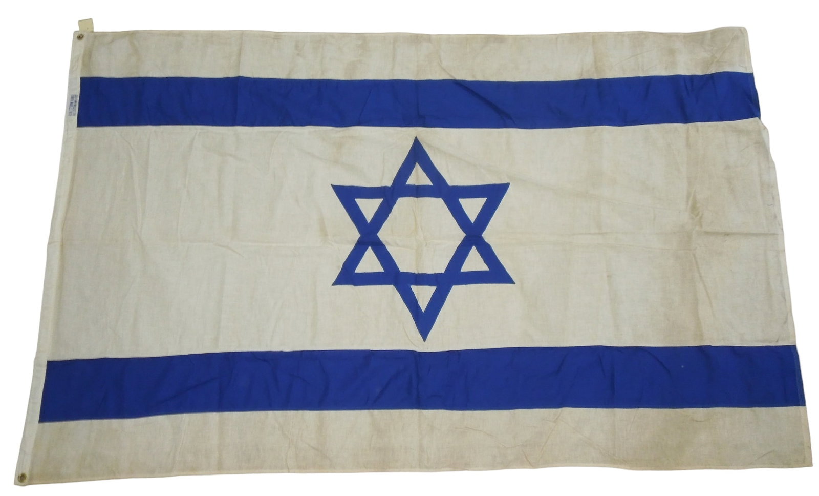 1948 Zionist First Flag For Israel & Government Letter: Original flag measuring 4 x 6 feet, Storm King made, sent from Israel to Dr. Clarence Rungee for his International flag museum. Good condition.