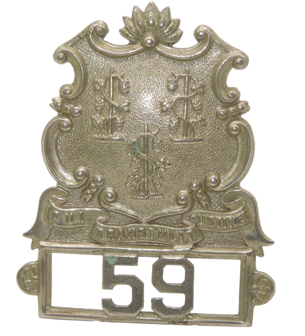 1940s - 1960s Connecticut Police Officer Hat Cap Badge: Original screwback badge.