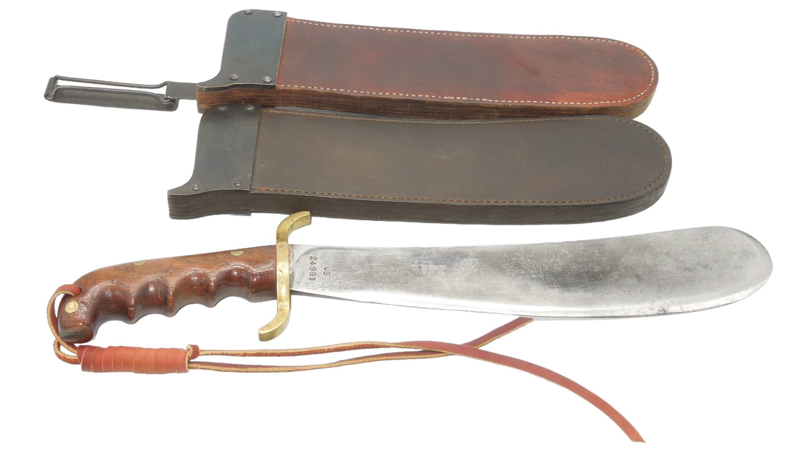 Lot (2) US Army M1904 Hospital Corps Bolo Knives RIA 1908 & 1912: Original well marked Bolo knife with two different dated scabbards. Good condition showing wear consistent with age.