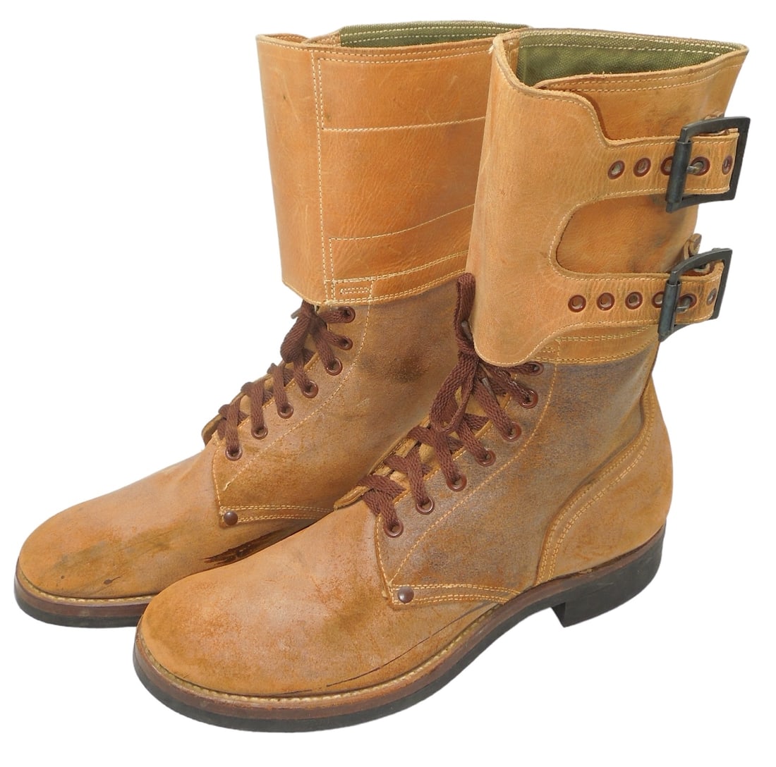 WWII US Military Private Purchase Goodyear Double Buckle Boots: WWII US Military Private Purchase Goodyear Double Buckle Boots. Marked on the sole Wingfoot Goodyear. Size 9C FS. The leather is worn from use and age. Otherwise, good condition.