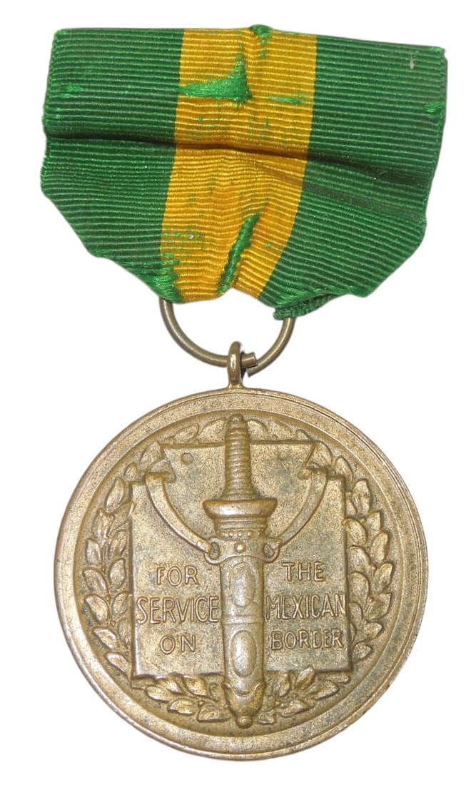 Identified 1916 US Army Numbered Mexican Border Service Medal: Original medal (fair condition ribbon) rim numbered 32269 medal, traceable to Sgt. Joseph H. Miner, Co. M, 3rd Infantry.