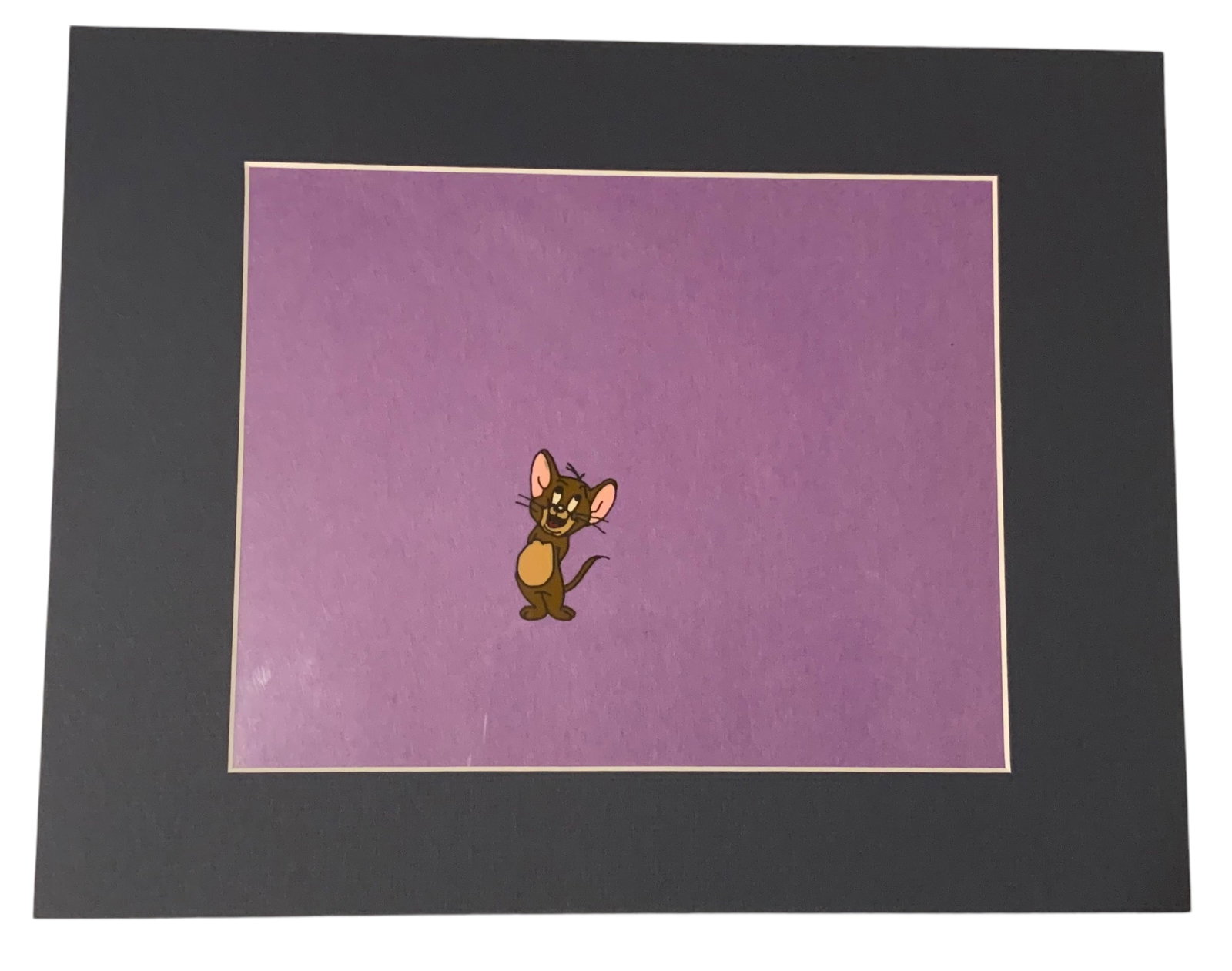Tom and Jerry Hanna Barbera Matted Production Animation Cel Jerry: Tom and Jerry Hanna Barbera Matted Production Animation Cel. This particular cel features Jerry. Since each piece is matted we are unable to see the reverse of the image. A certificate of authenticity