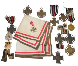 Lot WWI German Army Hindenburg Cross Medals Hankie Iron Cross