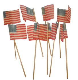 Lot (9) WWI Era US 48 Star Handheld Pole Flags