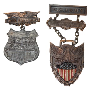 Lot (2) US Army 1916 Mexican Border Commemorative Medal Badges