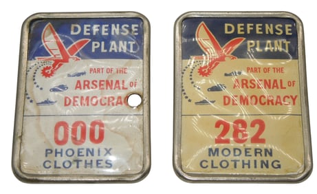 WWII Defense Plant Arsenal of Democracy Worker Badges Phoenix & Modern Clothing