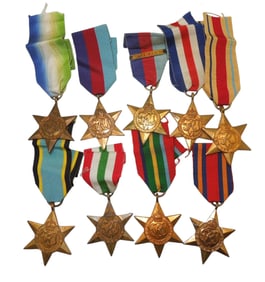 Lot (9) WWII British Military Star Medals Europe Pacific