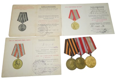 WWII - Cold War Soviet Russian Army Veteran Medal & Card Group