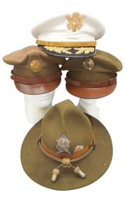 Lot (4) WWII - Vietnam US Army Visor & Campaign Caps Hats