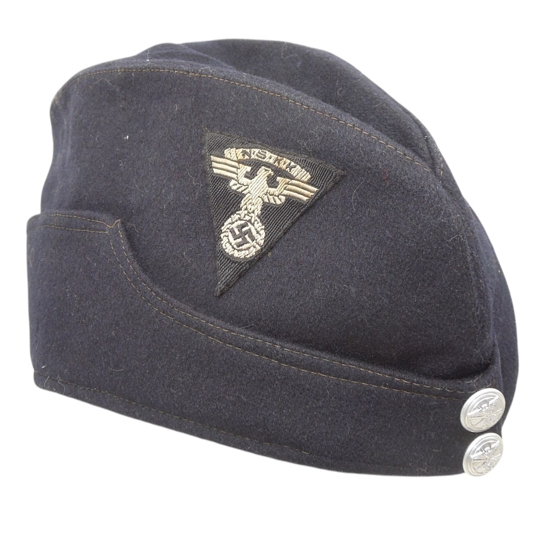 WWII German NSKK Motor Corps Military Garrison Cap Hat: Very good condition wool cap with NSSK patch and buttons. No size or tag markings inside.